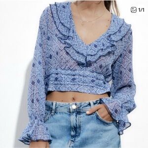 BOGO🧡Zara Blue Geometric Print Blouse